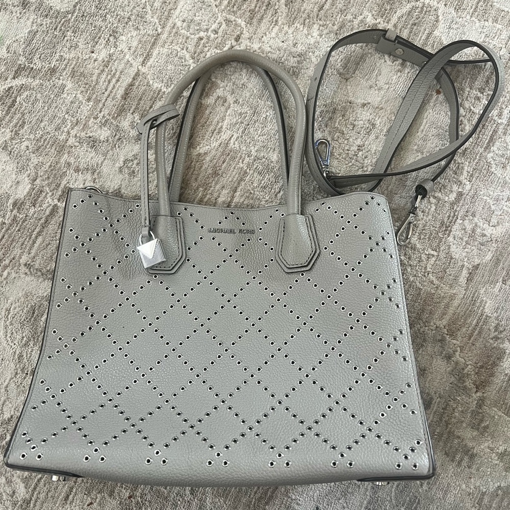 Michael Kors Mercer Stud Grommet Large Gray Tote Bag